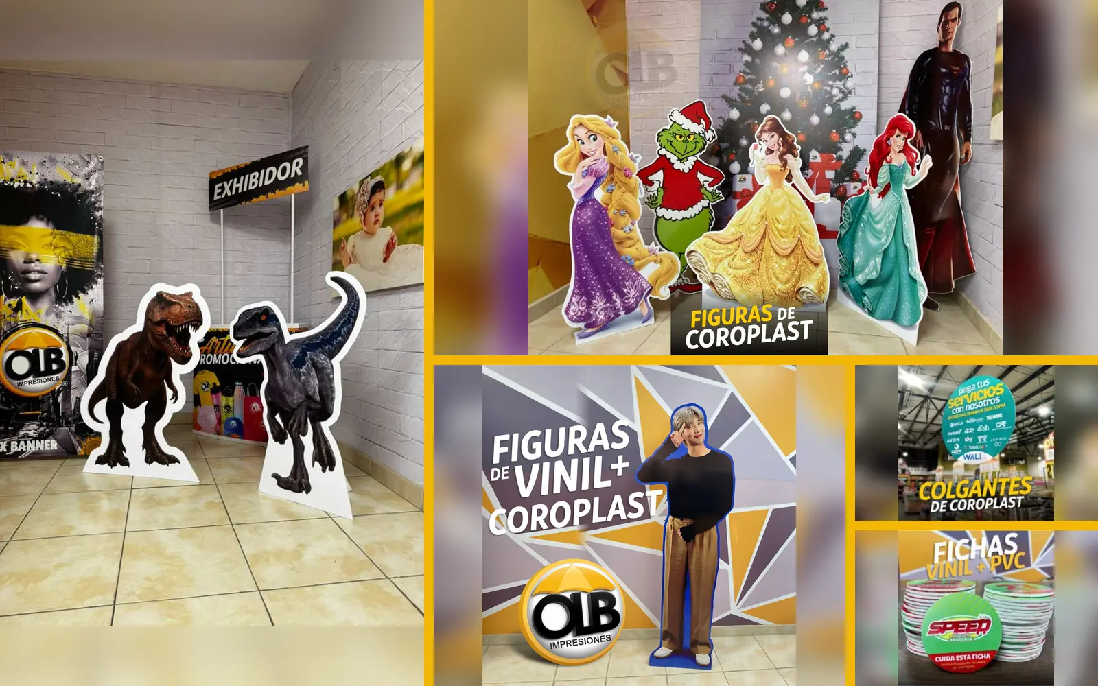 Muestra de trabajos reales en vinil, PVC y coroplast producidos por OLB