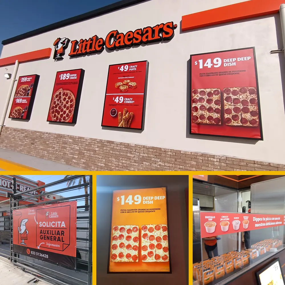 Fachada, lona, backlit y graficos comerciales de Little Caesars realizados por OLB Impresiones