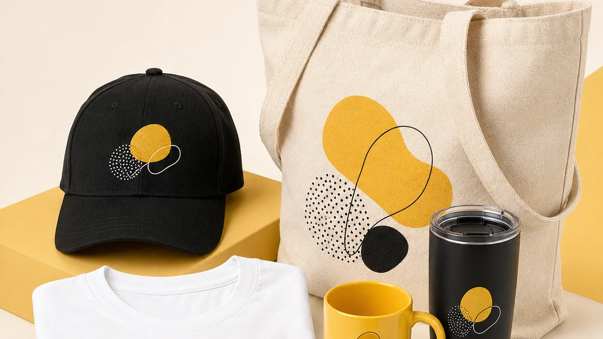 Bolsa de tela personalizada junto a articulos promocionales