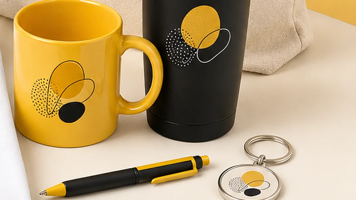 Llavero personalizado junto a articulos promocionales