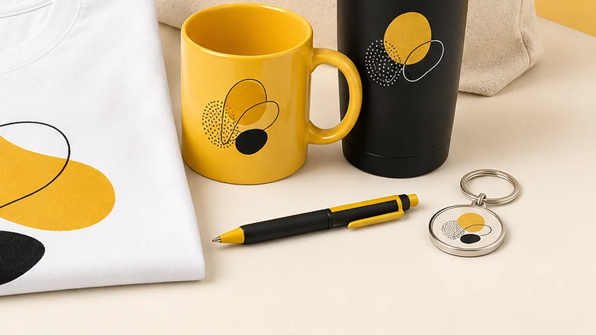 Pluma personalizada junto a articulos promocionales